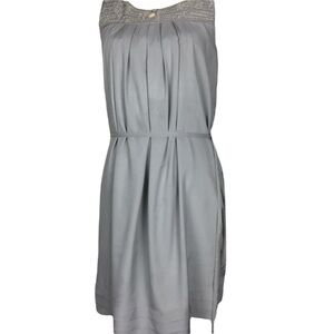DKNY Pewter Cotton Sheath Dress With Embroidery